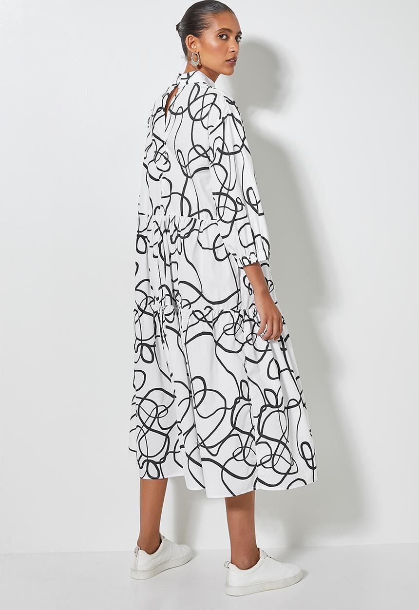 Superbalist - Hi neck tiered dress - white 