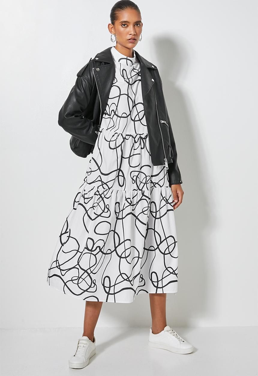 Superbalist - Hi neck tiered dress - white 