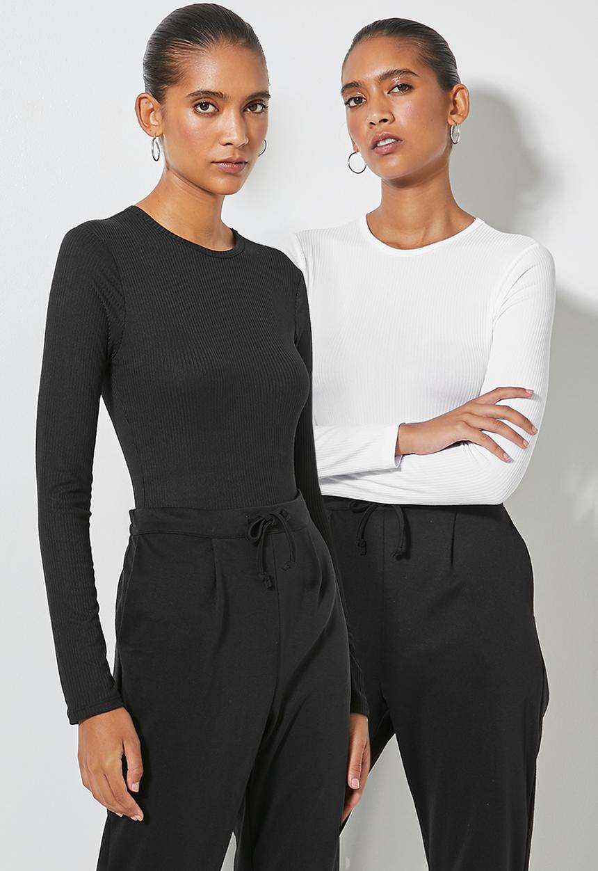 Superbalist - 2-pack fine rib crew neck bodysuits - black & white