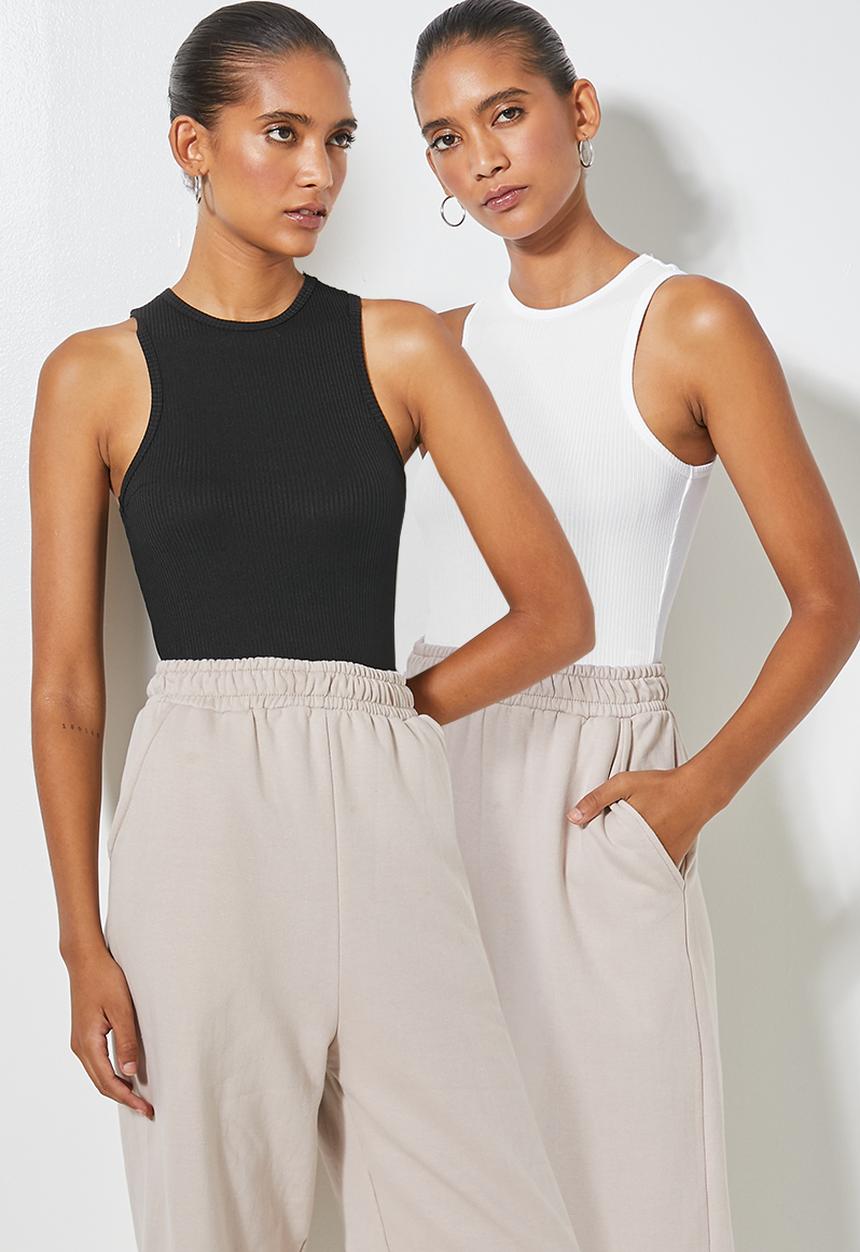Superbalist - 2-pack fine rib cutaway bodysuit - black & white