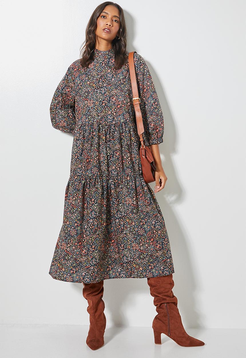 Superbalist - Hi neck tiered dress - multi 