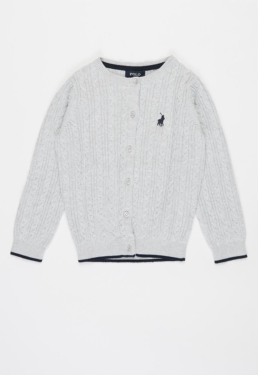 POLO - Girls madison cable knitted cardigan - grey