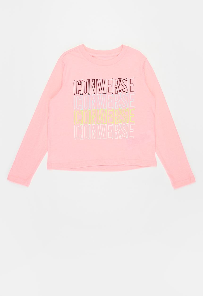 Converse - Girls Converse outlined repeat long sleeve tee - pink