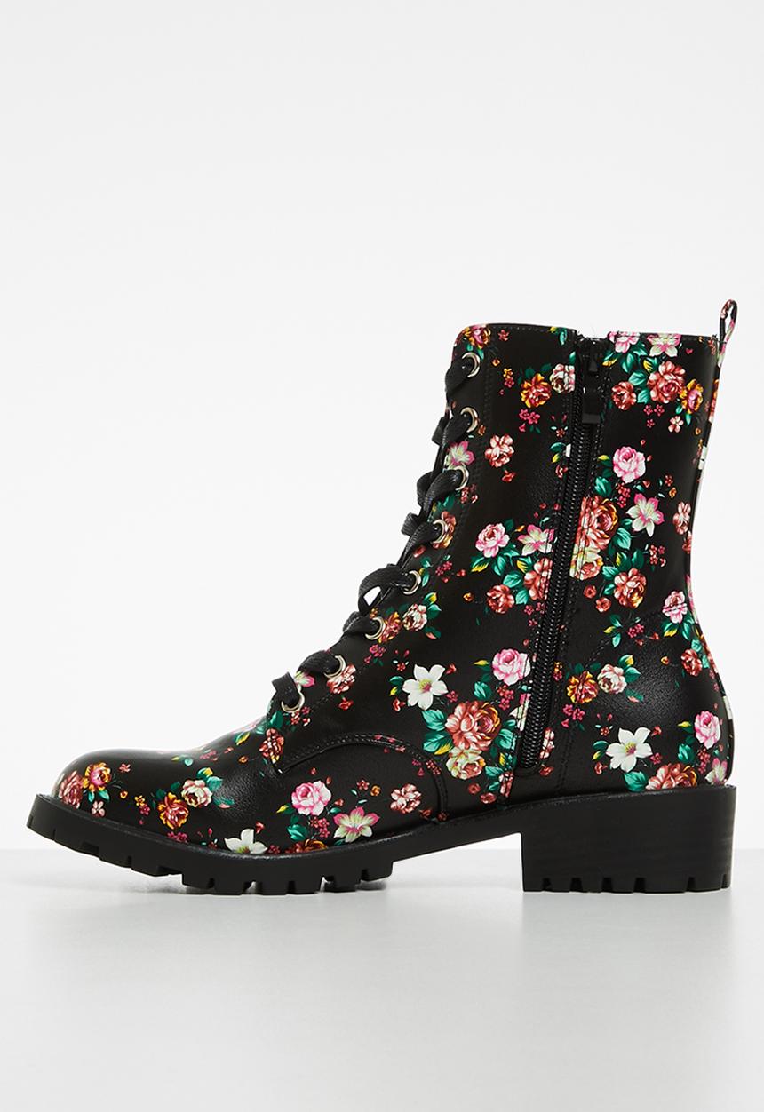 Madison® - Pat combat boot - black floral 