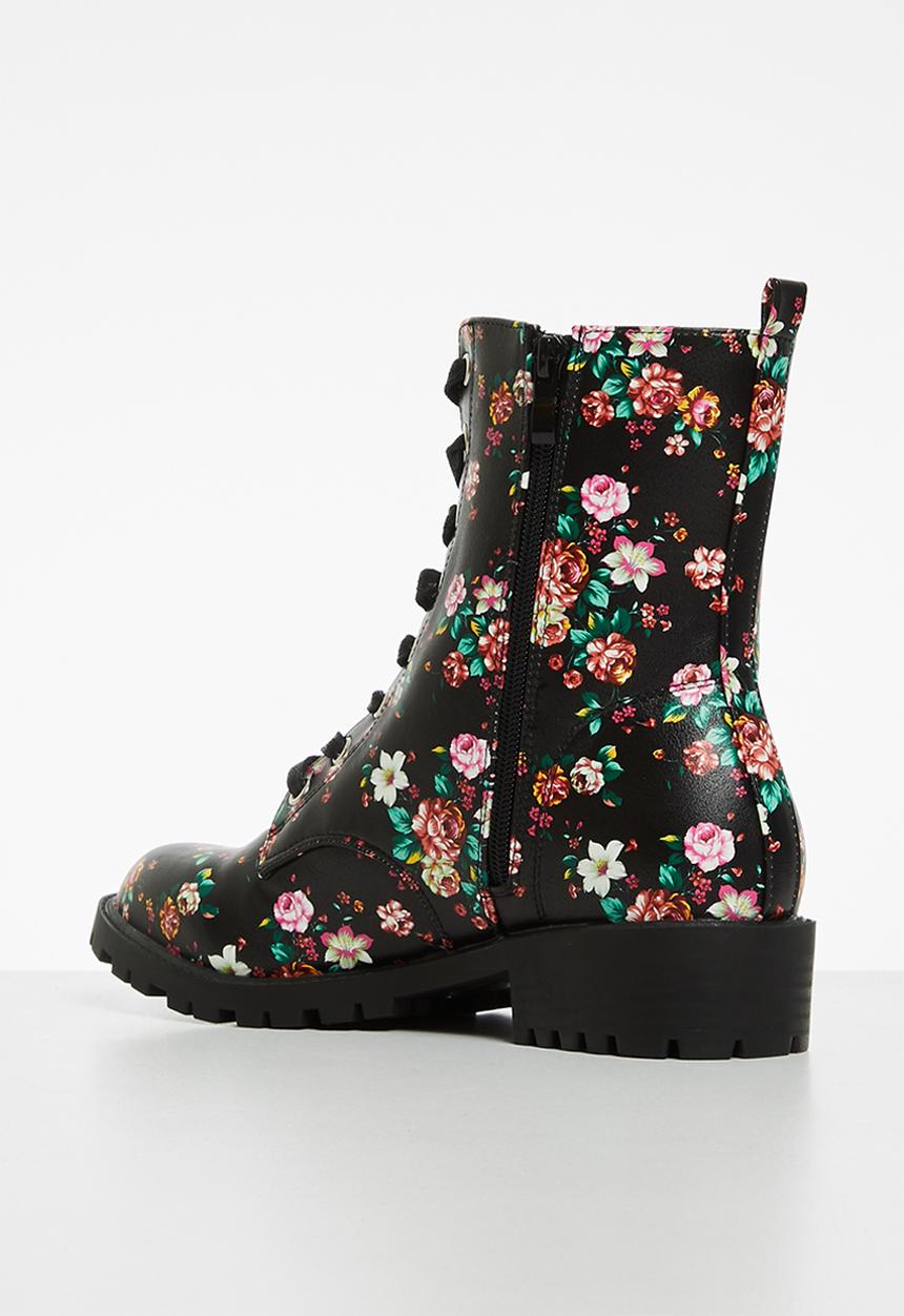 Madison® - Pat combat boot - black floral 
