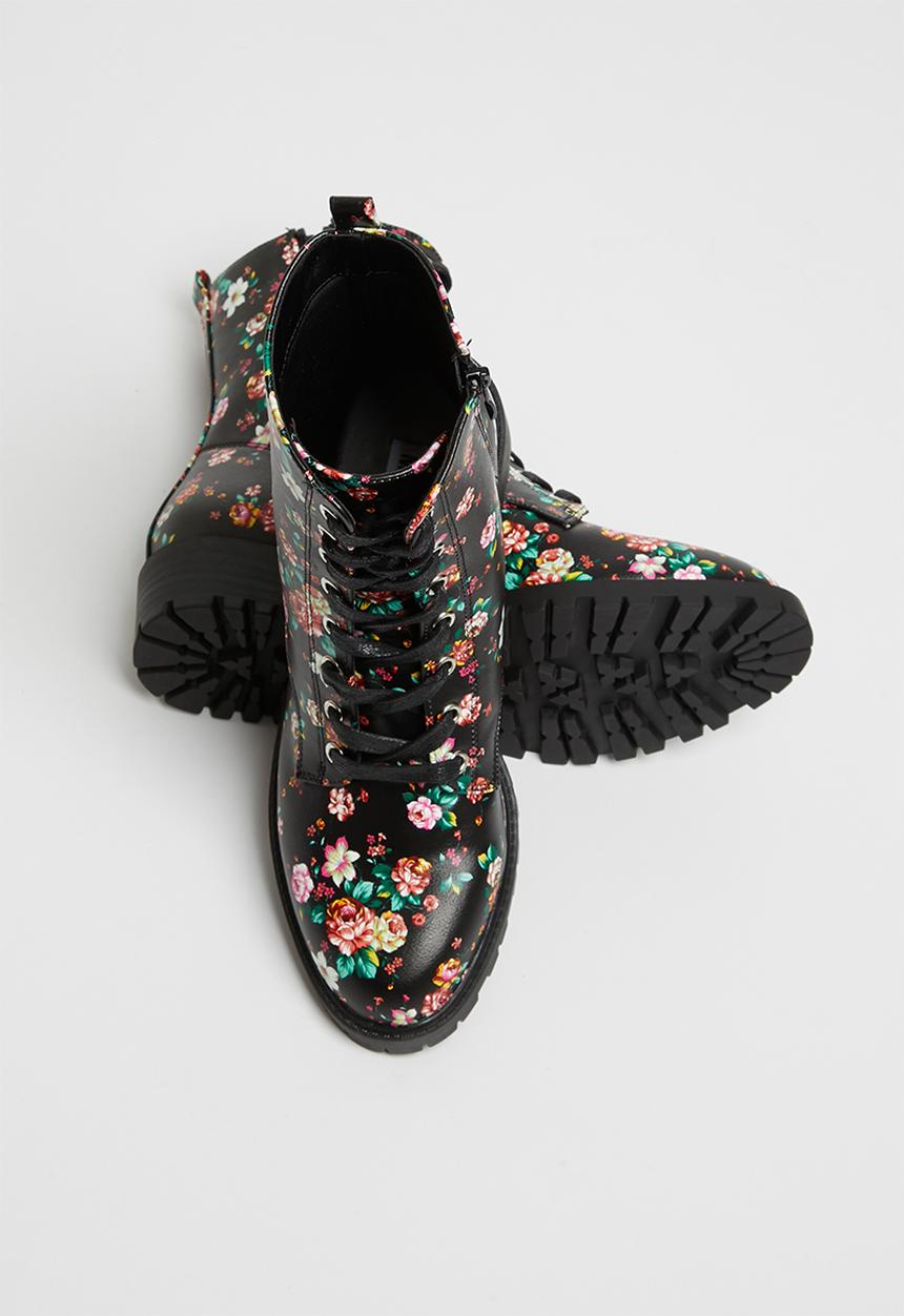 Madison® - Pat combat boot - black floral 