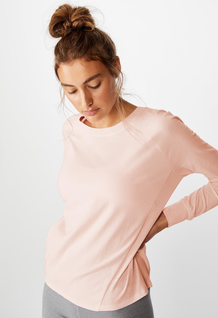 Cotton On - Active rib long sleeve top - pink sherbet