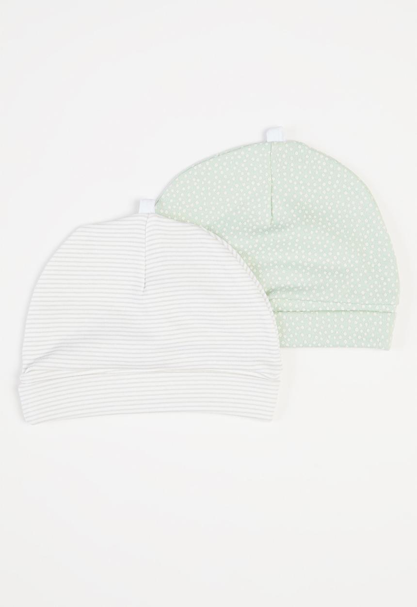 Superbalist Kids - Baby girls 2 pack printed beanies - green & white