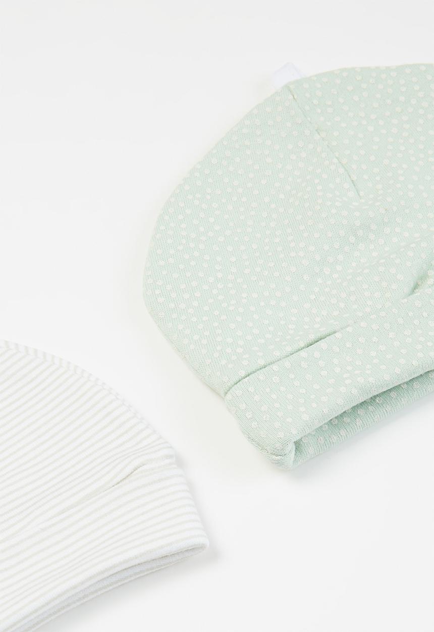 Superbalist Kids - Baby girls 2 pack printed beanies - green & white