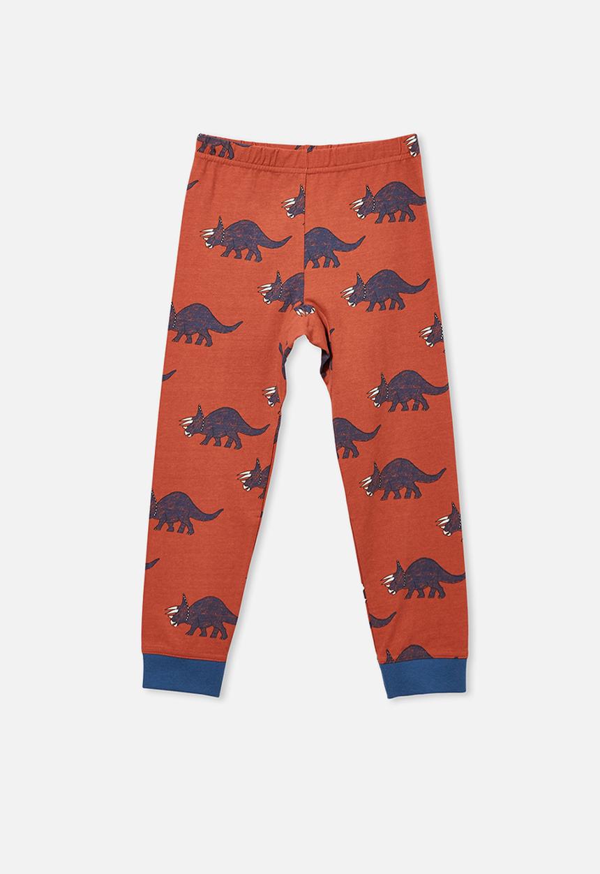 Cotton On - Orlando long sleeve pyjama set - textured dinosaur & chutney