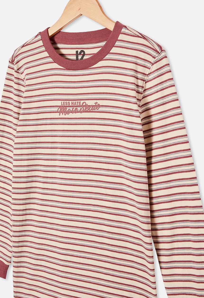 Free by Cotton On - Free boys long sleeve tee - dark vanilla / vintage berry stripe