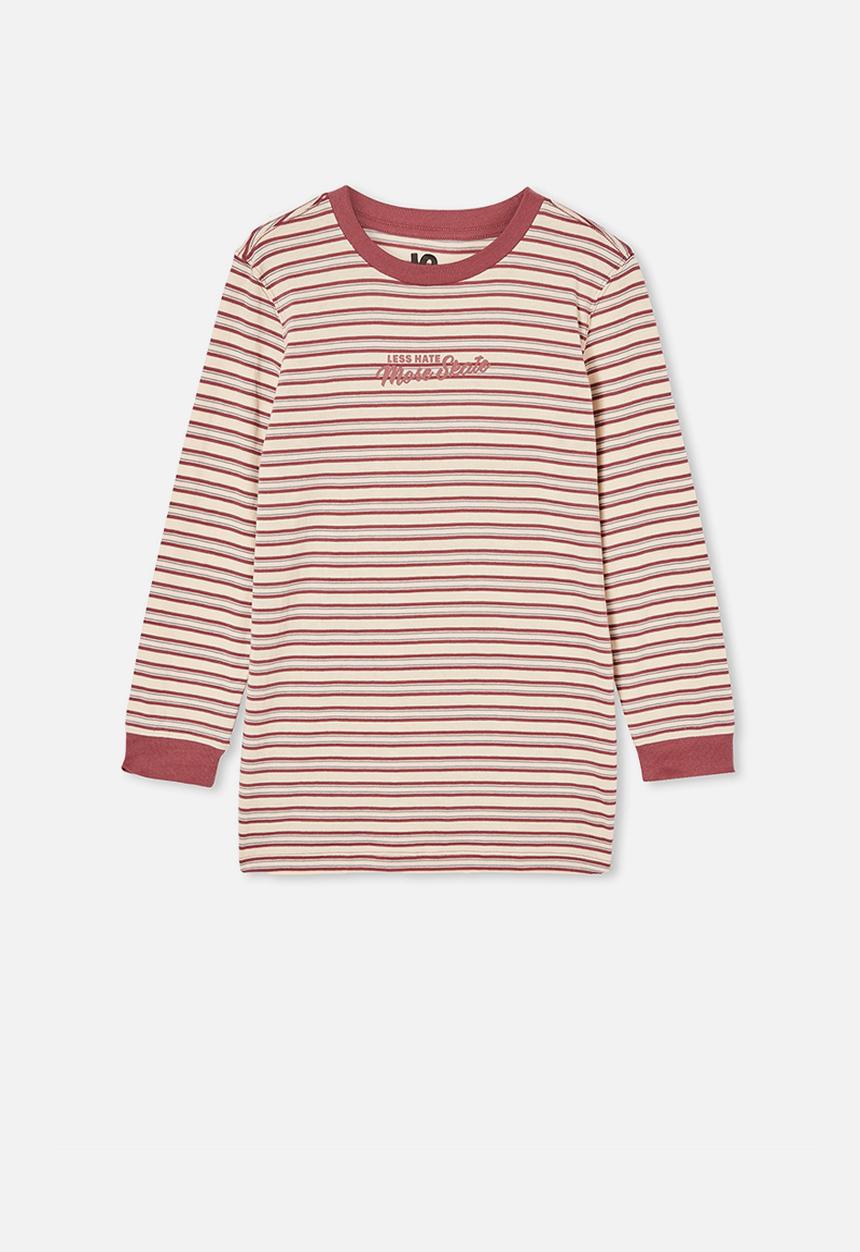 Free by Cotton On - Free boys long sleeve tee - dark vanilla / vintage berry stripe
