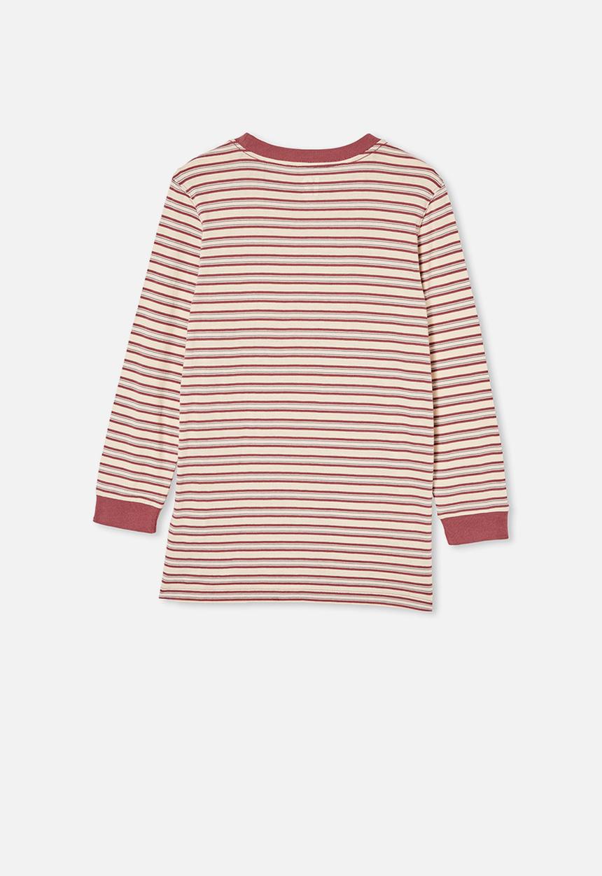 Free by Cotton On - Free boys long sleeve tee - dark vanilla / vintage berry stripe