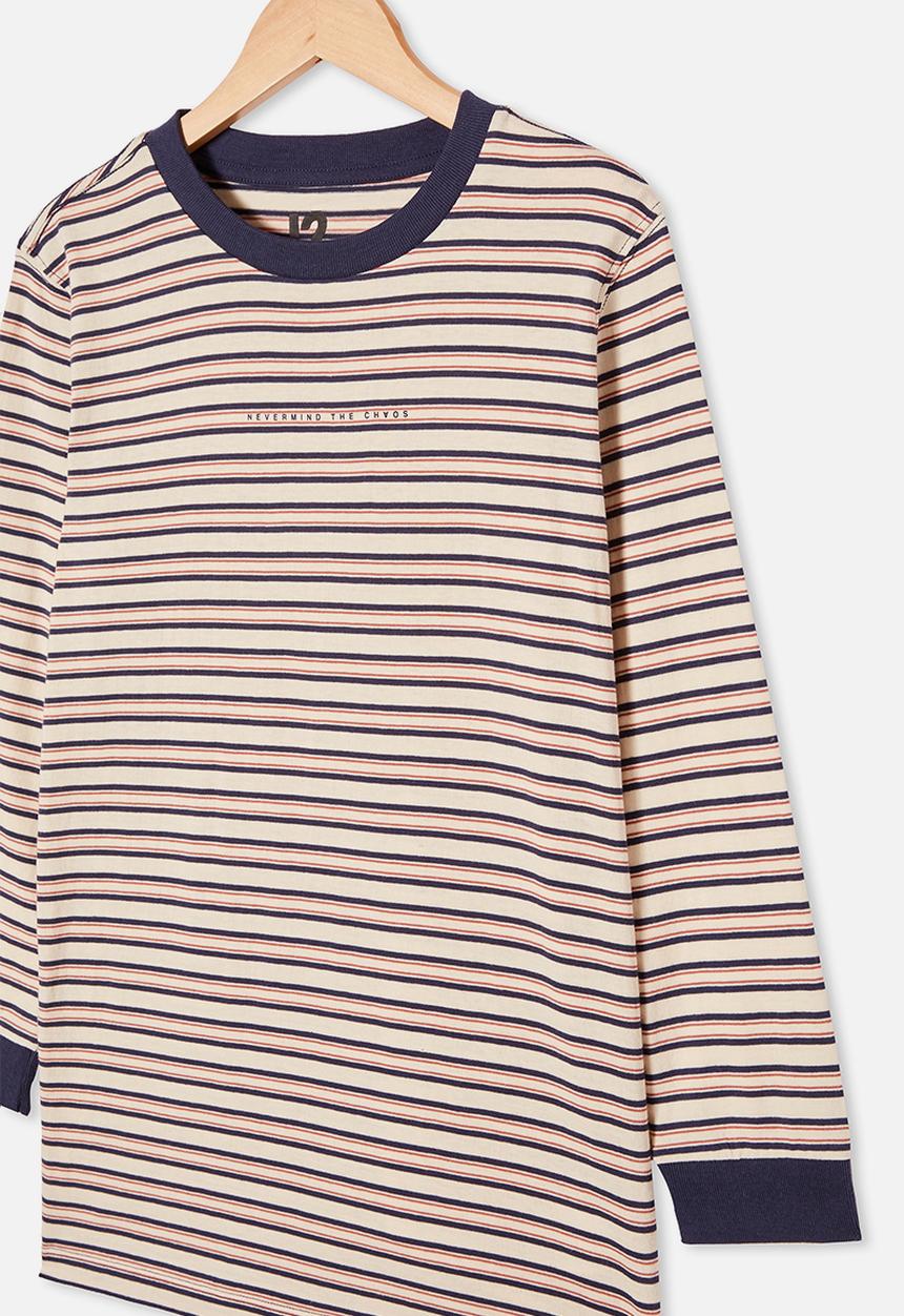 Free by Cotton On - Free boys long sleeve tee - dark vanilla / indigo stripe