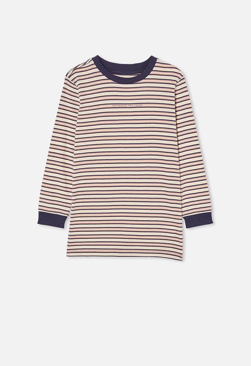 Free by Cotton On - Free boys long sleeve tee - dark vanilla / indigo stripe