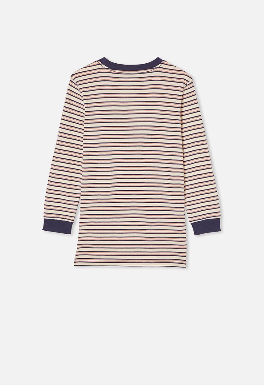 Free by Cotton On - Free boys long sleeve tee - dark vanilla / indigo stripe