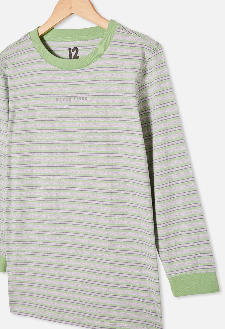 Free by Cotton On - Free boys long sleeve tee - lt grey marle / spearmint stripe
