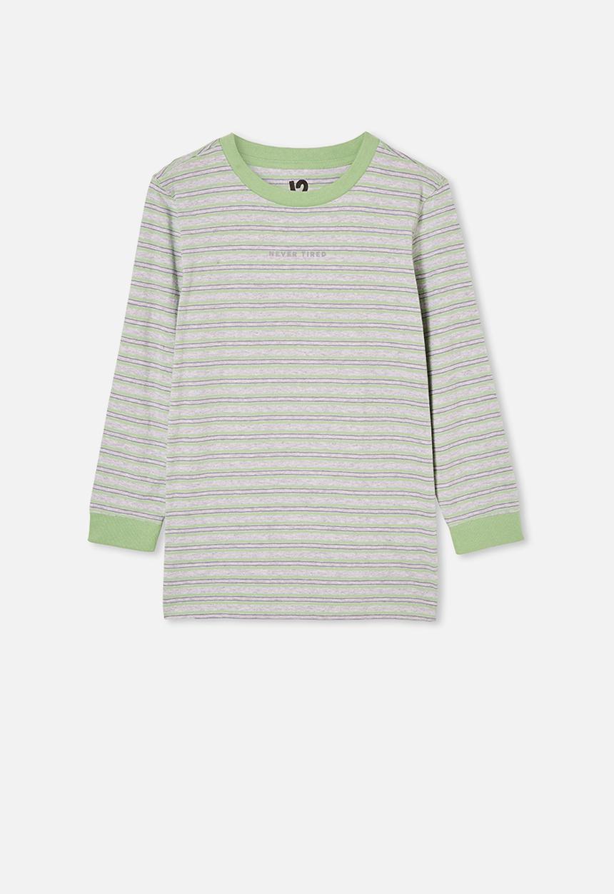 Free by Cotton On - Free boys long sleeve tee - lt grey marle / spearmint stripe