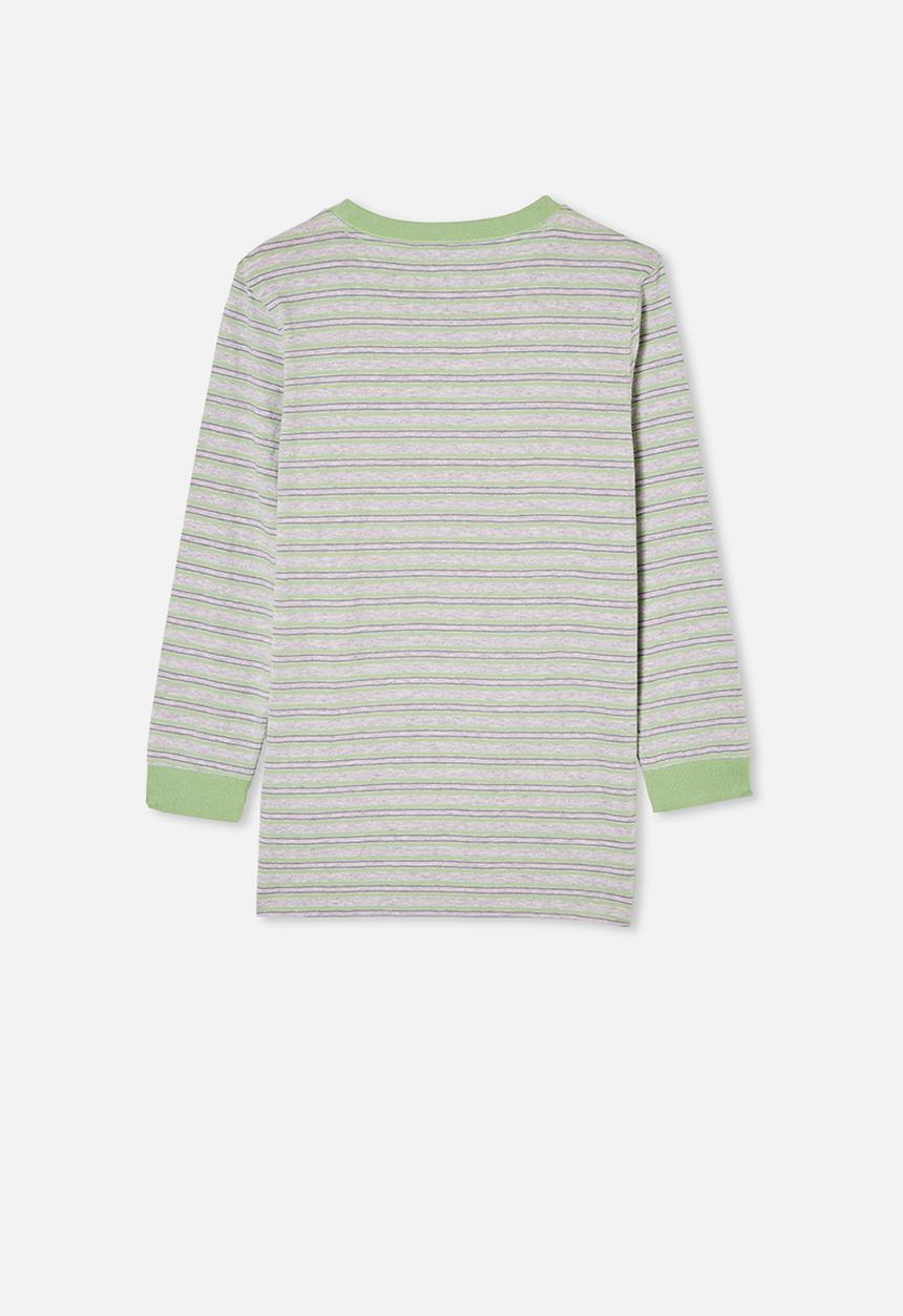 Free by Cotton On - Free boys long sleeve tee - lt grey marle / spearmint stripe