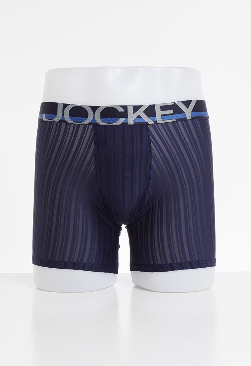 Jockey - 1-pack burnout nylon stripe long leg trunk - navy 