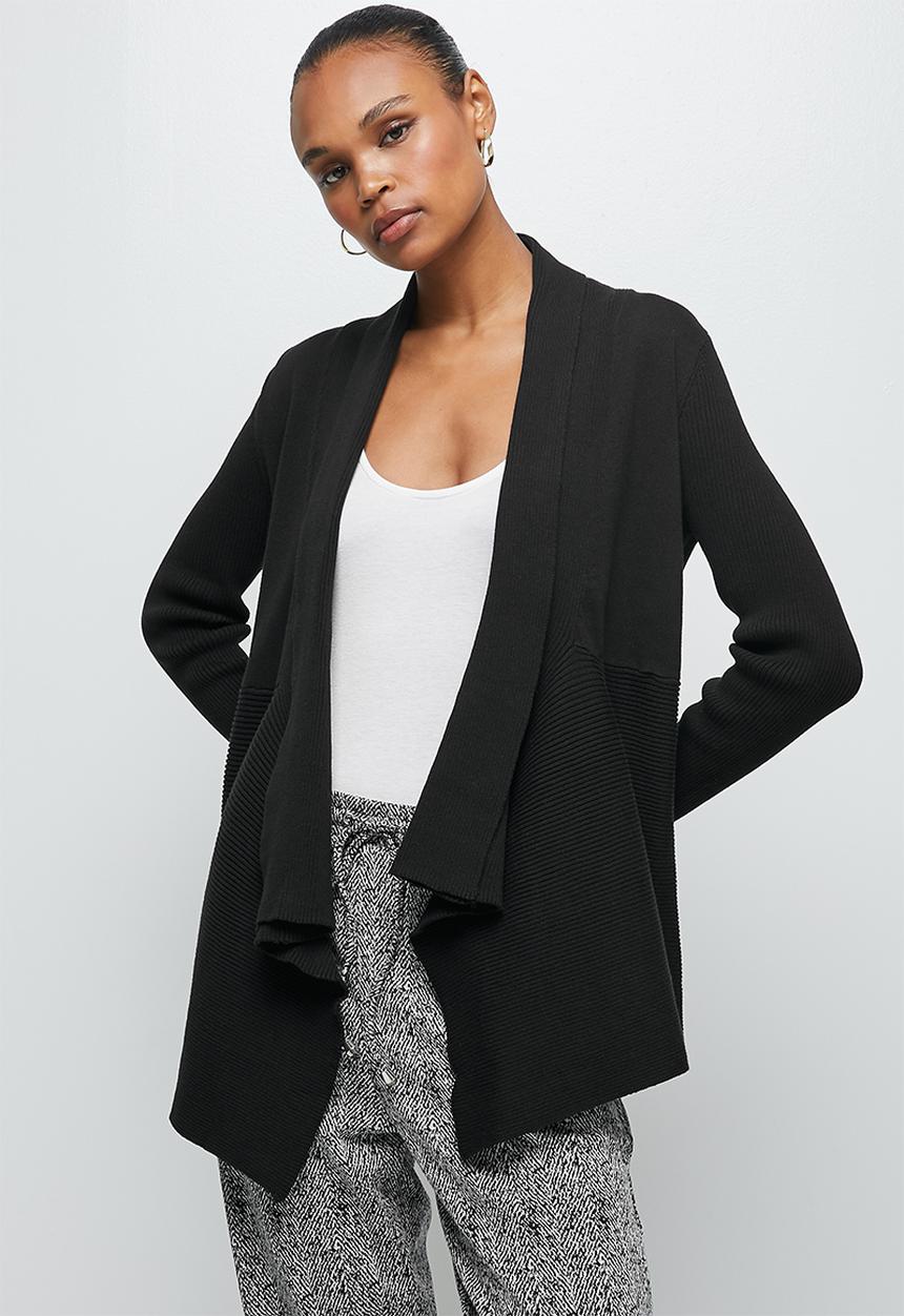 edit - Shaped waterfall cardigan - black