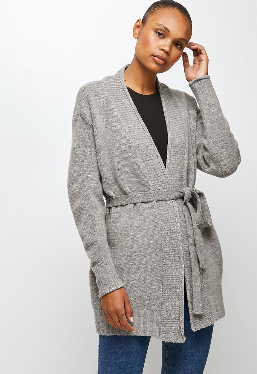 edit - Two tone belted long cardi - grey 