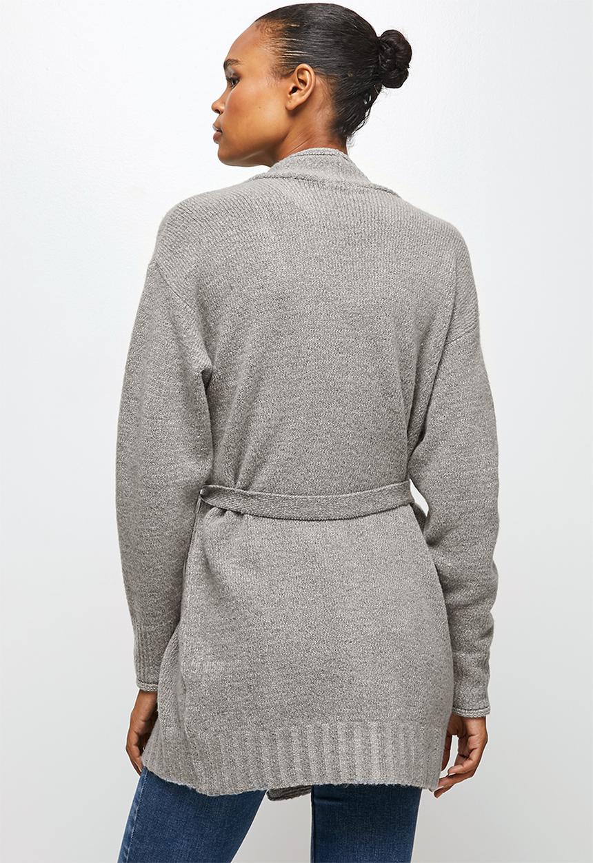 edit - Two tone belted long cardi - grey 