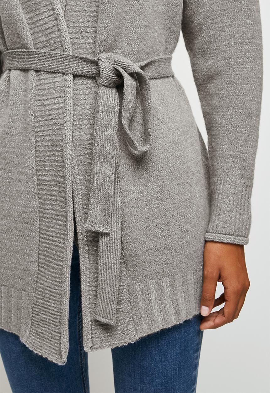 edit - Two tone belted long cardi - grey 
