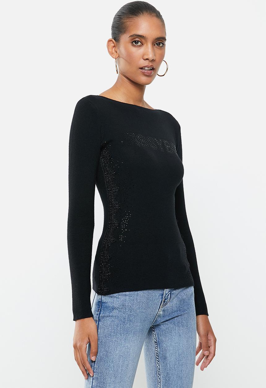 SISSY BOY - Logo knitwear with bling & crochet detailing - black
