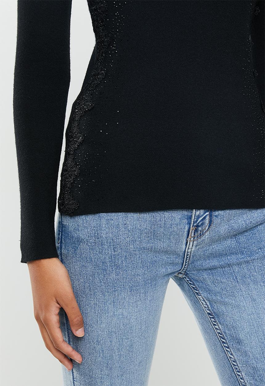 SISSY BOY - Logo knitwear with bling & crochet detailing - black