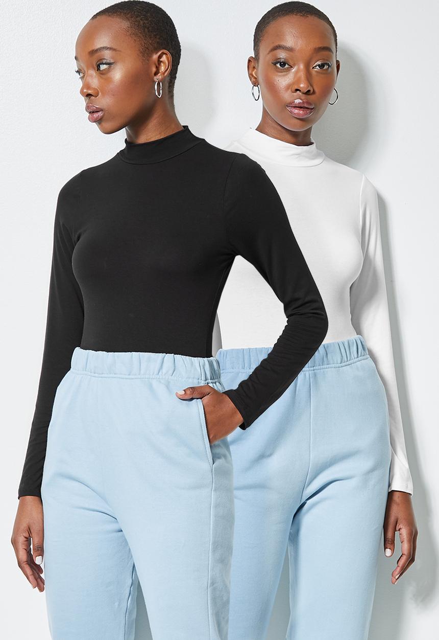 Superbalist - 2-pack viscose funnel neck bodysuit - black & white