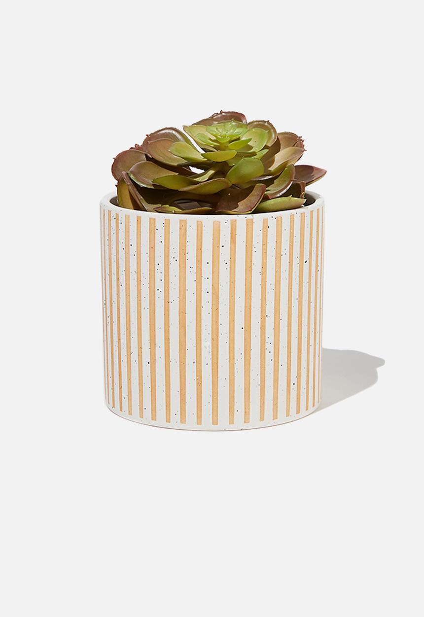 Typo - Midi shaped planter - raw & ecru stripe