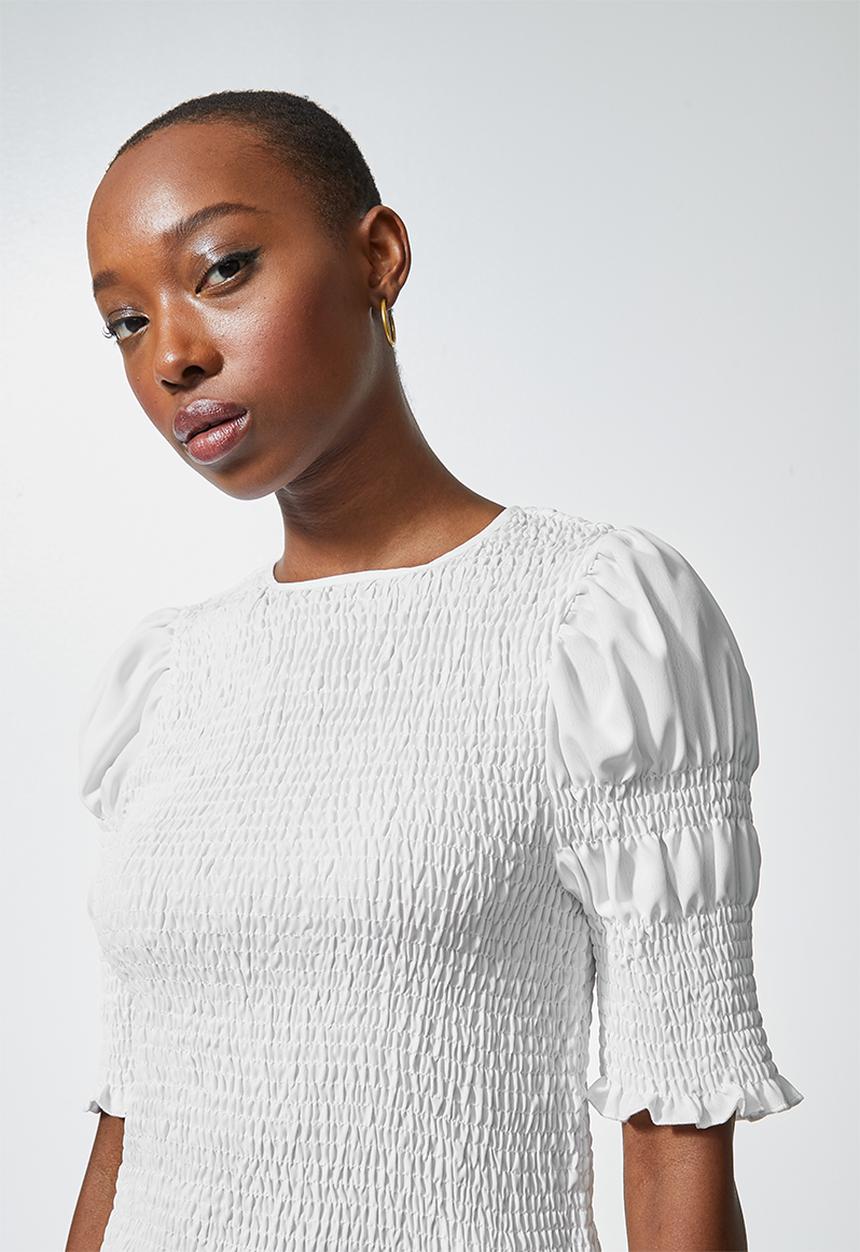 Superbalist - Hi neck shirred top - white