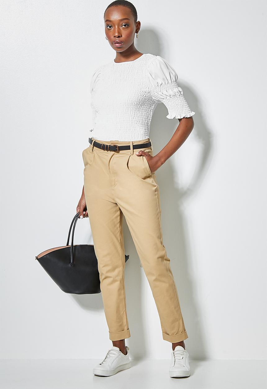 Superbalist - Hi neck shirred top - white