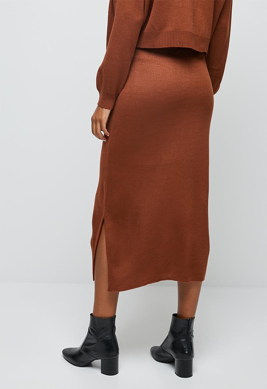 edit - Ribbed knitwear skirt - rust