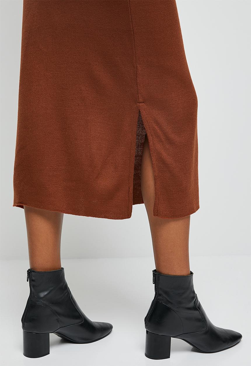 edit - Ribbed knitwear skirt - rust