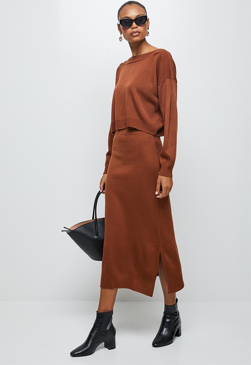 edit - Ribbed knitwear skirt - rust