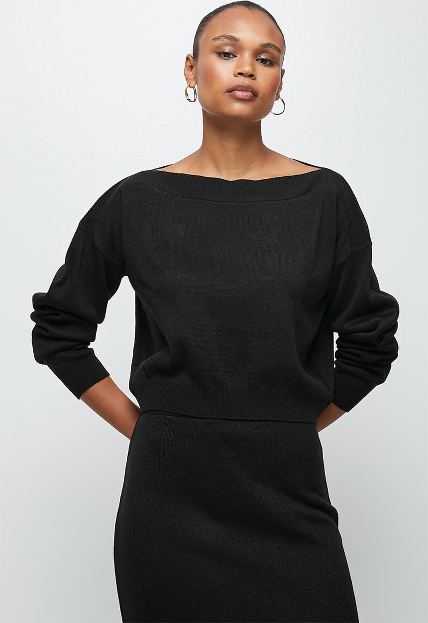 edit - Slash neck jumper - black