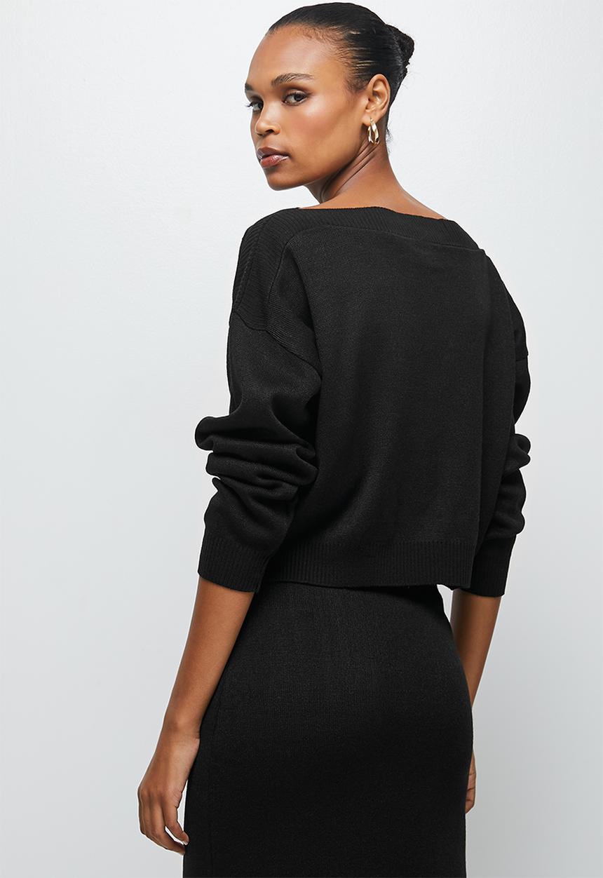 edit - Slash neck jumper - black