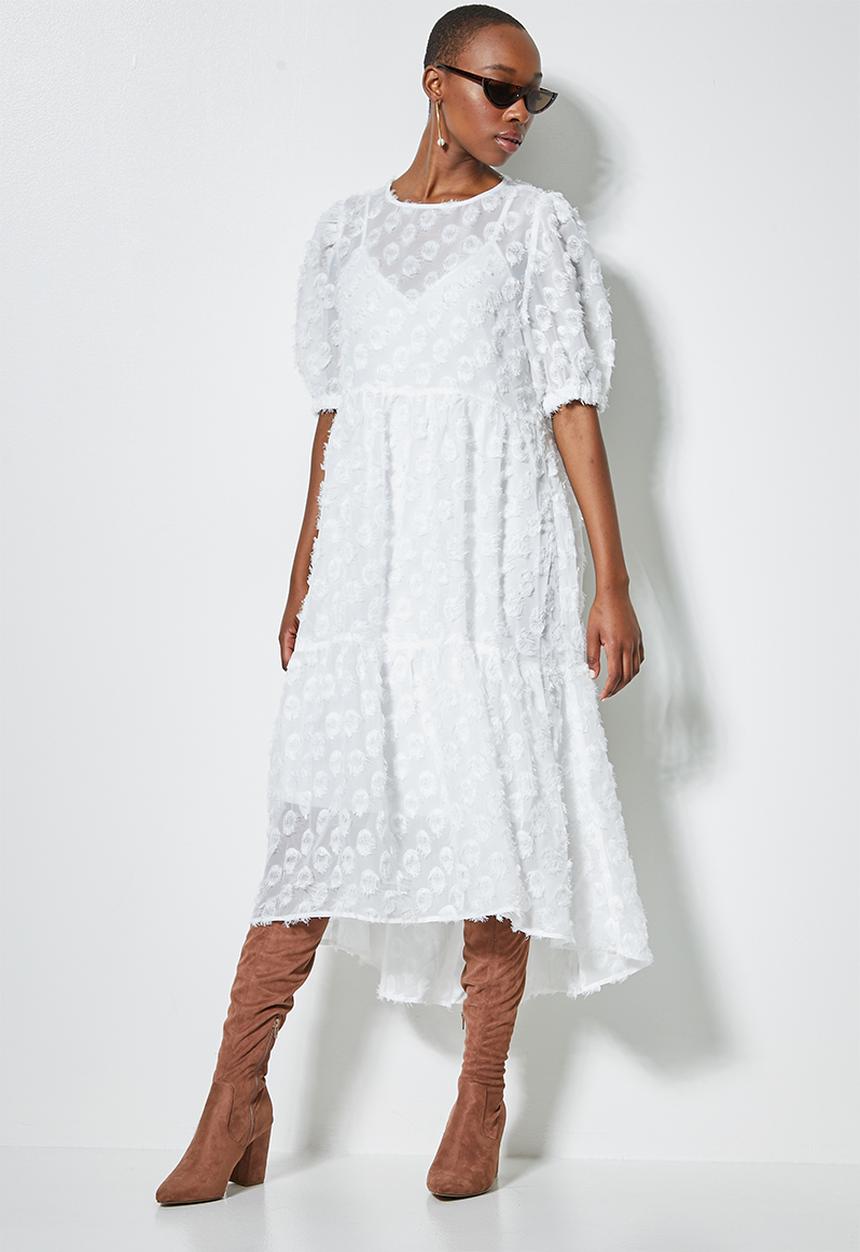 Superbalist - Textured tiered midi dress - white
