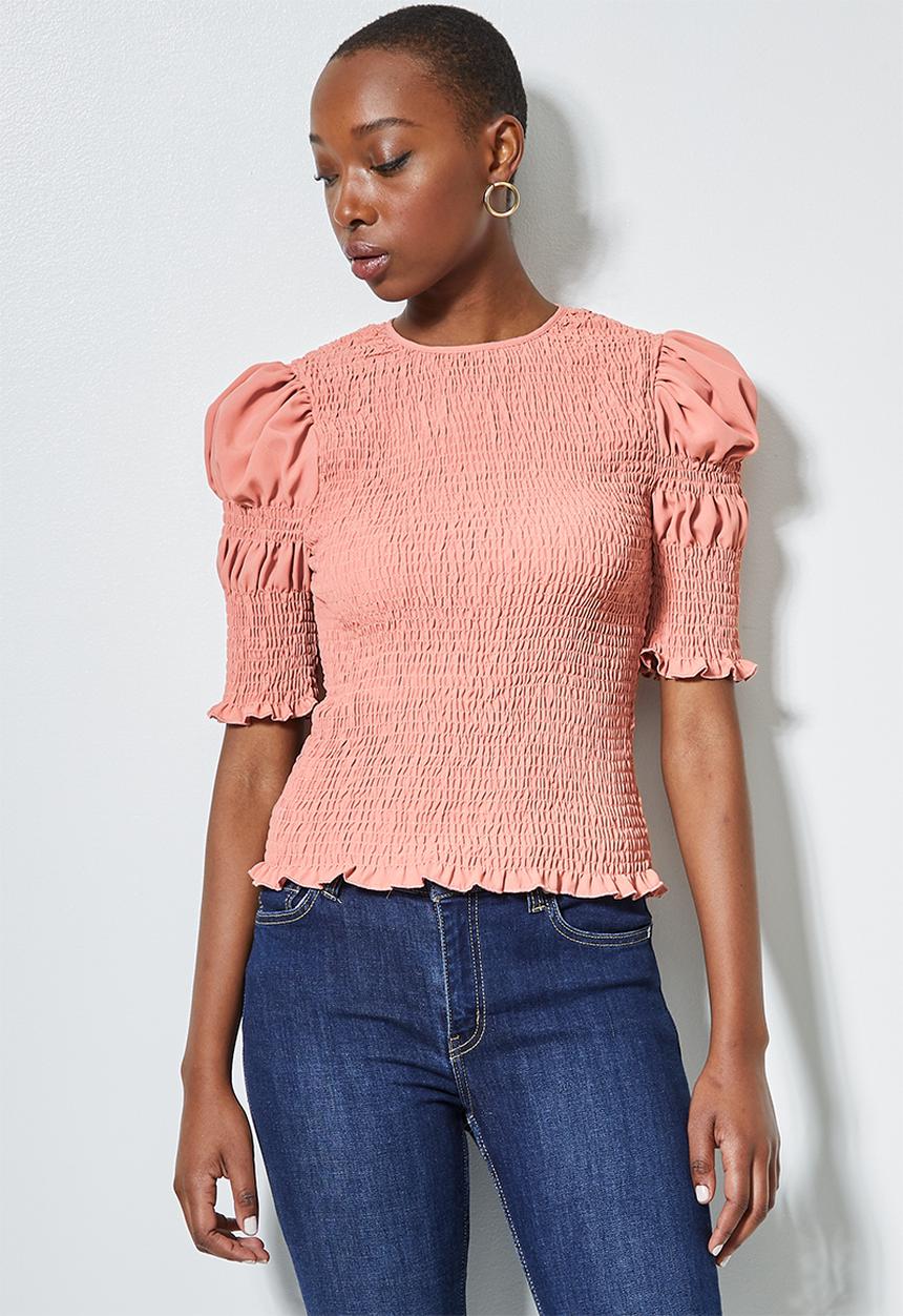 Superbalist - Hi neck shirred top - blush pink