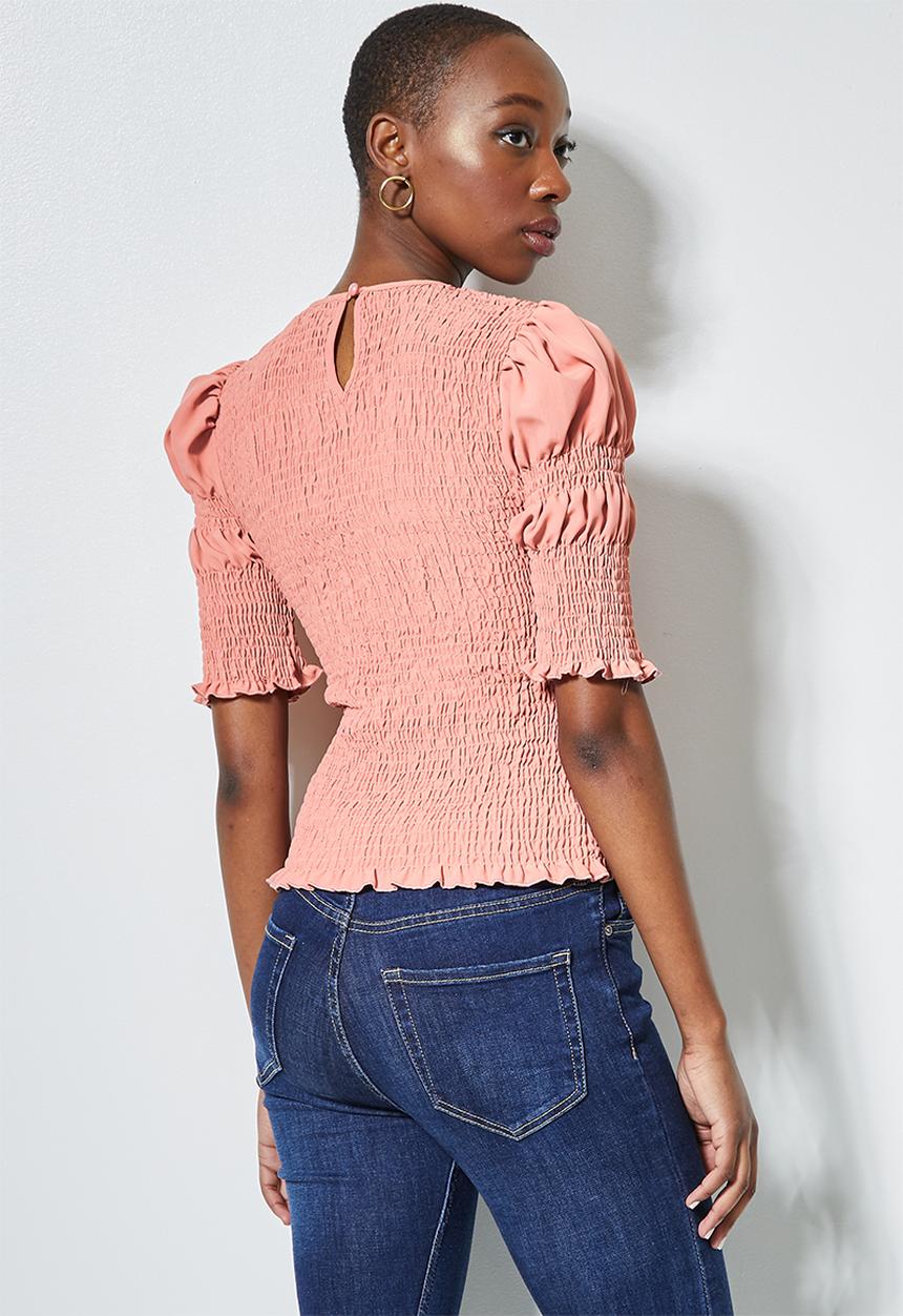Superbalist - Hi neck shirred top - blush pink