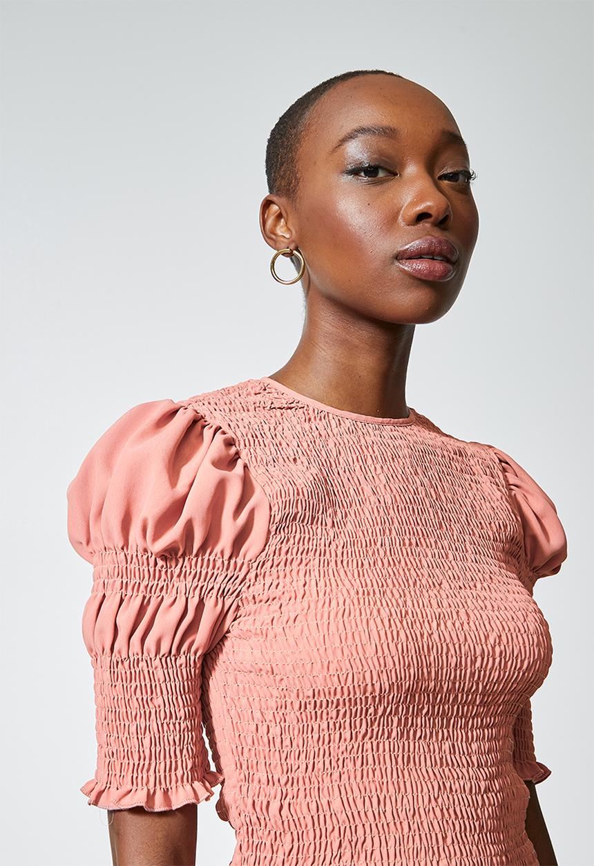 Superbalist - Hi neck shirred top - blush pink