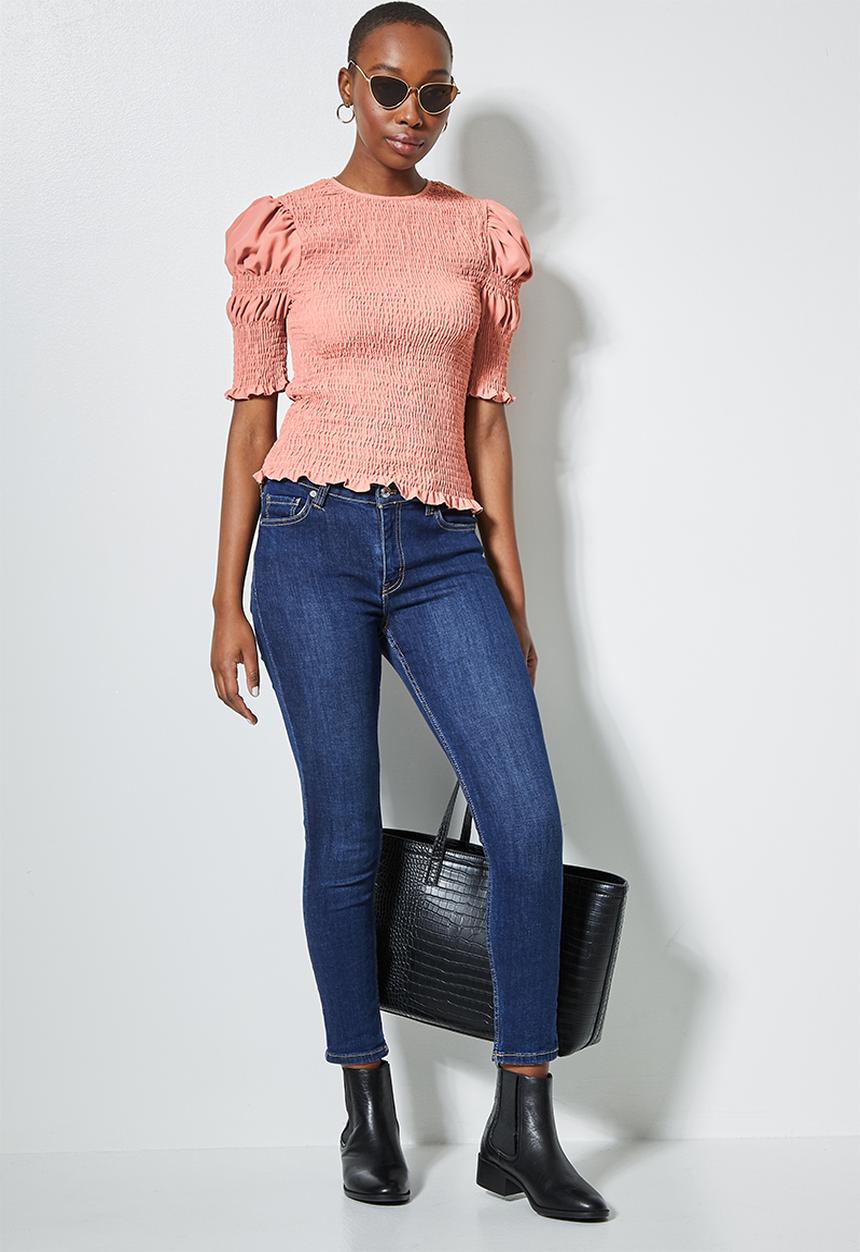 Superbalist - Hi neck shirred top - blush pink