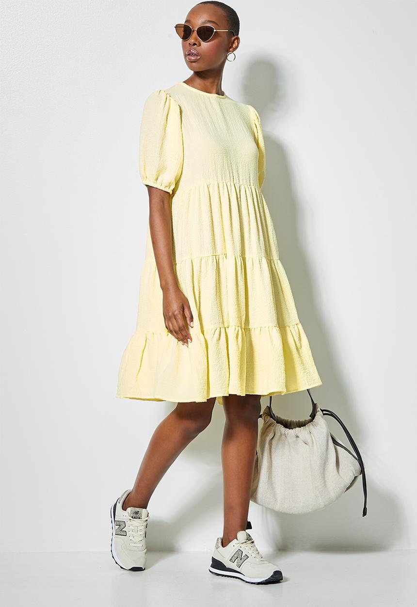 Superbalist - Bubble woven volume mini dress - lemon yellow