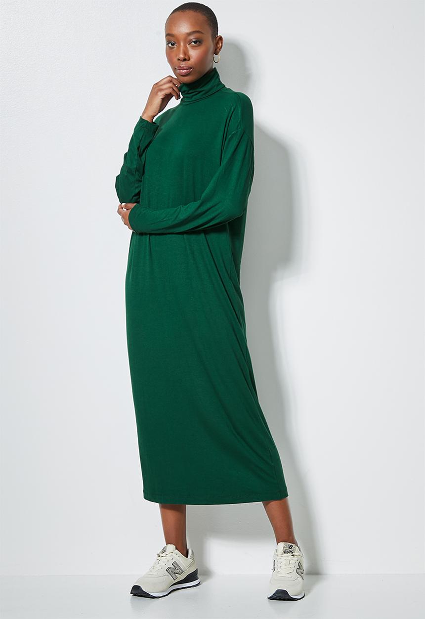 Superbalist - Dropped shoulder poloneck dress - forest green