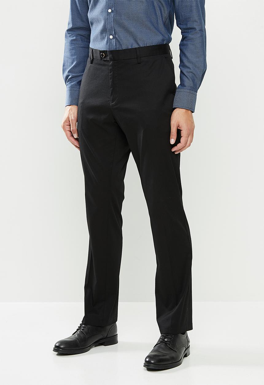 POLO - Mens parker textured stretch flat front trouser - black