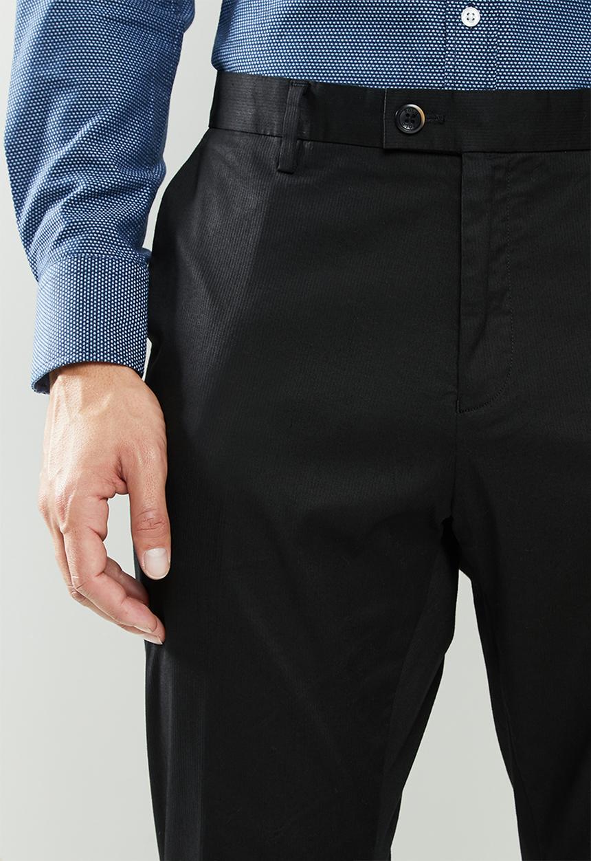 POLO - Mens parker textured stretch flat front trouser - black