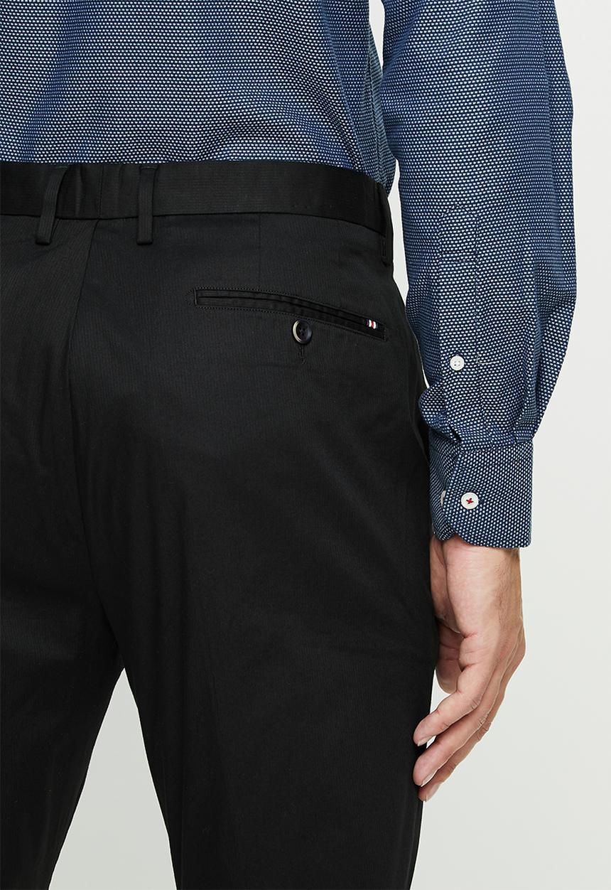 POLO - Mens parker textured stretch flat front trouser - black