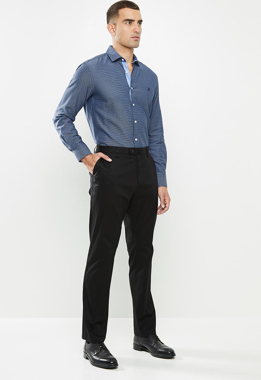 POLO - Mens parker textured stretch flat front trouser - black